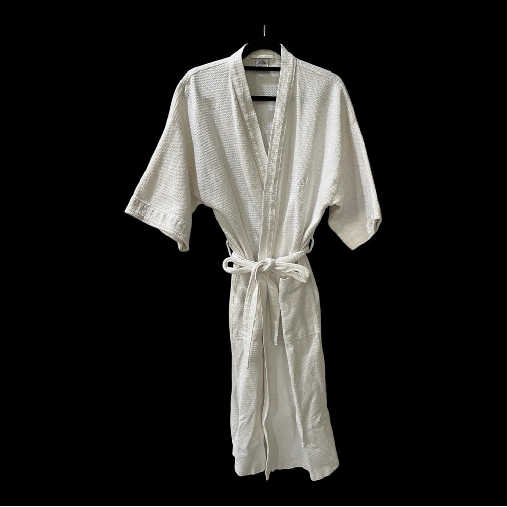 Cream Plush Bathrobe with Belt and Lapels